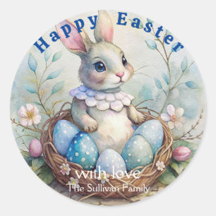 Vintage Easter Rabbit Bunny Flowers Eggs. Classic Round Sticker