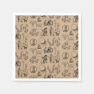 Vintage Easter Rabbit & Chick Kraft Brown Napkins