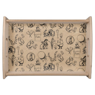 Vintage Easter Rabbit & Chick Kraft Brown Serving Tray
