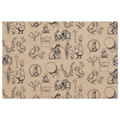 Vintage Easter Rabbit  Chick Kraft Brown  Tissue Paper