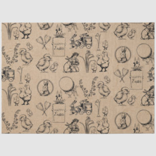 Vintage Easter Rabbit & Chick Kraft Brown  Tissue Paper