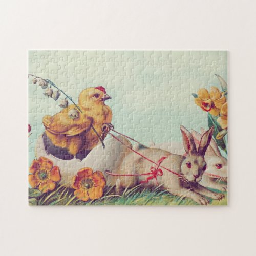 Vintage Easter Rabbit Chicken Egg Illustration Jigsaw Puzzle