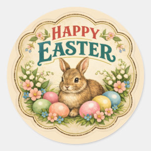 Vintage Easter Rabbit Classic Round Sticker