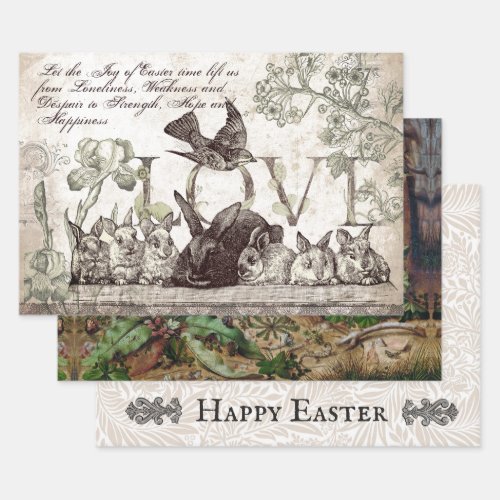 VINTAGE EASTER RABBIT DECOUPAGE WRAPPING PAPER SHEETS