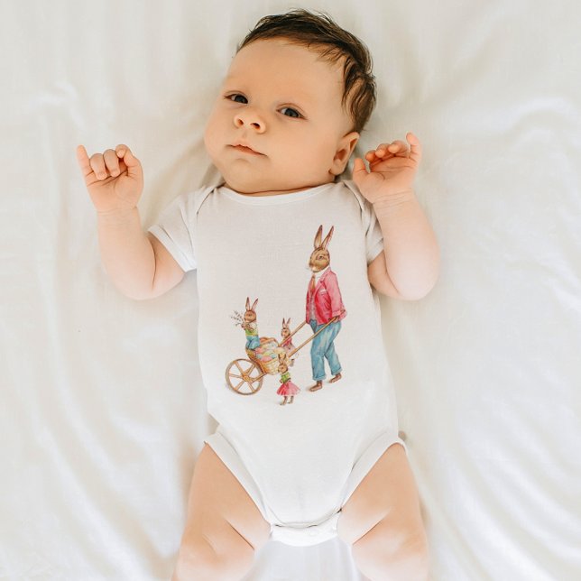 Vintage Easter Rabbit Family Decorative Egg Cart Baby Bodysuit (Vintage Easter Rabbit Family Decorative Egg Cart Baby Bodysuit)