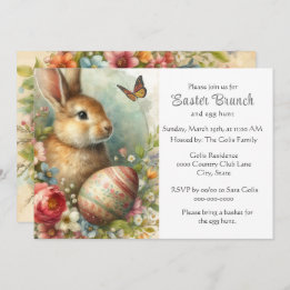 Vintage Easter Rabbit Holiday Brunch  Invitation