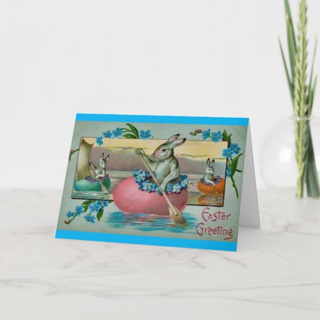 Vintage Easter Rabbit in a Rowboat Greeting Card (Front)
