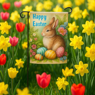 Vintage Easter Rabbit Outdoor  Garden Flag