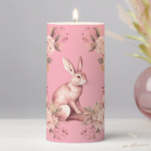 Vintage easter rabbit pink floral  pillar candle