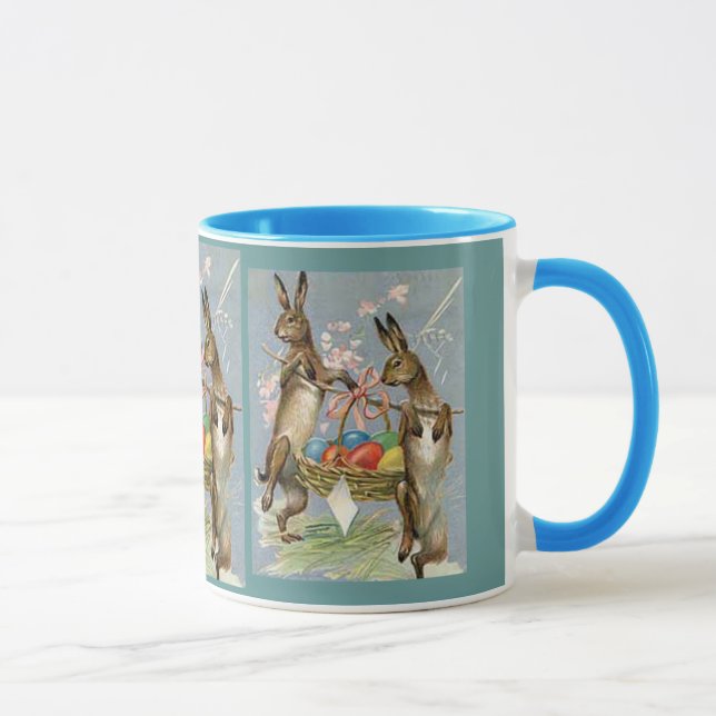 Vintage Easter Rabbits Carry Eggs in Basket, ZSSG Mug (Right)