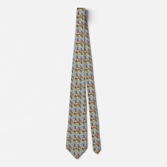 Vintage Easter Rabbits Carry Eggs in Basket, ZSSG Tie (Front)