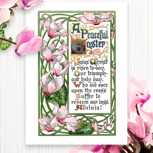 Vintage Easter Religious Hymn and Cyclamen Holiday Card
