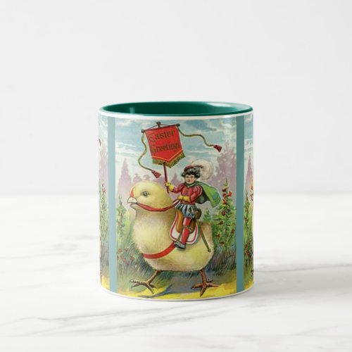 Vintage Easter Riding a Giant Baby Chick ZSSG Two_Tone Coffee Mug