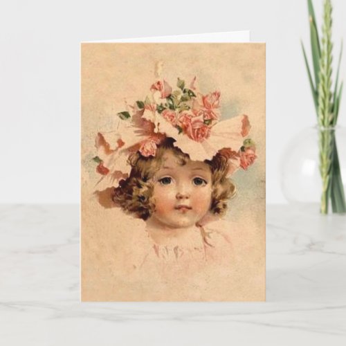 Vintage Easter Rose Bonnet Girl Holiday Card