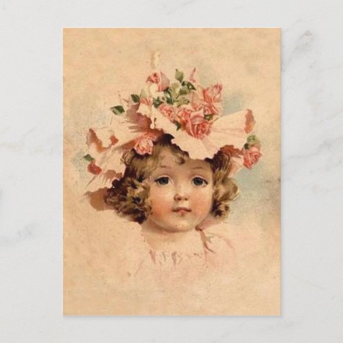 Vintage Easter Rose Bonnet Girl Holiday Postcard