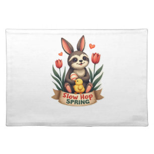 Vintage Easter Sloth Bunny Spring Flowers Shirt 2 Cloth Placemat
