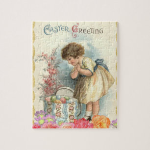 Vintage Easter Spring Girl Eggs Jigsaw Puzzle