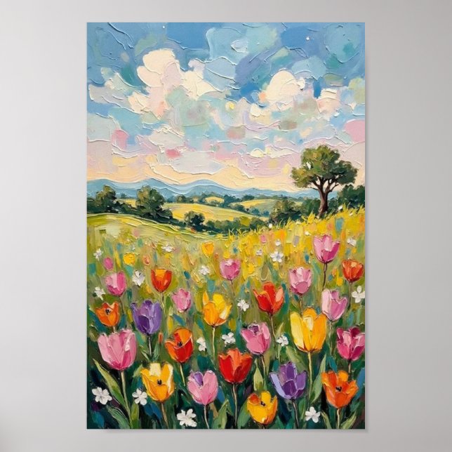 Vintage Easter Tulip Field Spring Art Poster (Front)