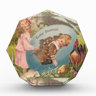 Vintage Easter Victorian Girl & Boy Acrylic Award