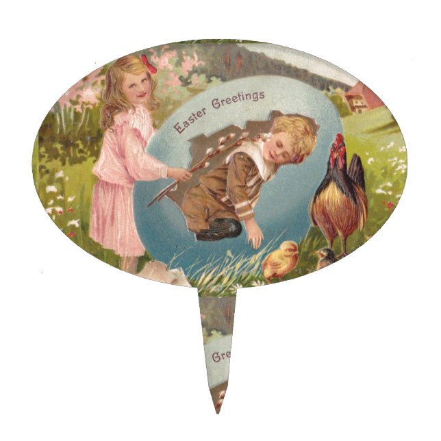 Vintage Easter Victorian Girl & Boy Cake Topper (Front)