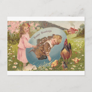 Vintage Easter Victorian Girl & Boy Holiday Postcard