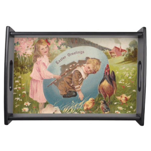 Vintage Easter Victorian Girl  Boy Serving Tray