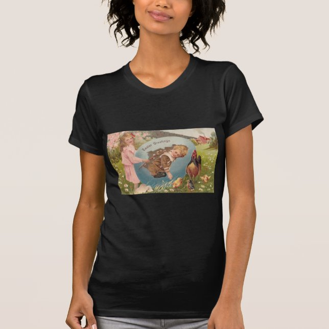 Vintage Easter Victorian Girl & Boy T-Shirt (Front)