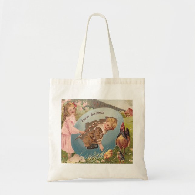 Vintage Easter Victorian Girl & Boy Tote Bag (Front)
