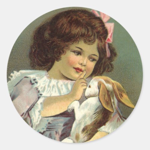 Vintage Easter Victorian Girl Bunny Rabbit Eggs Classic Round Sticker