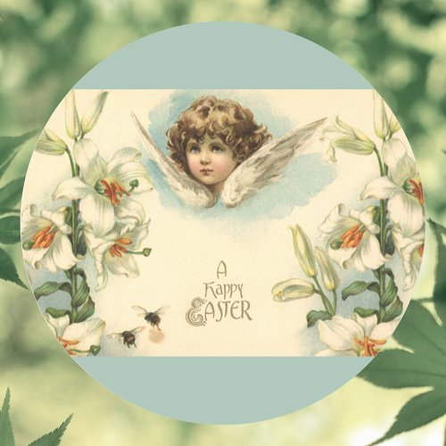 Vintage Easter Victorian Lily Flowers and Angel Classic Round Sticker