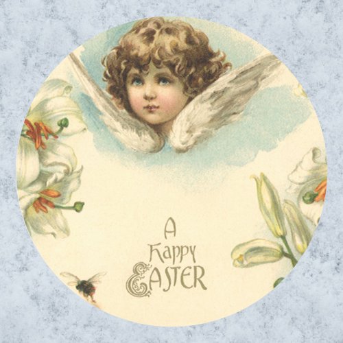 Vintage Easter Victorian Lily Flowers and Angel Classic Round Sticker