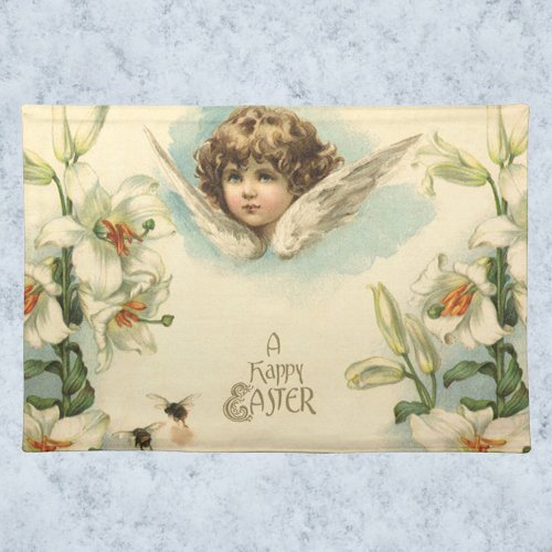 Vintage Easter Victorian Lily Flowers and Angel Cloth Placemat
