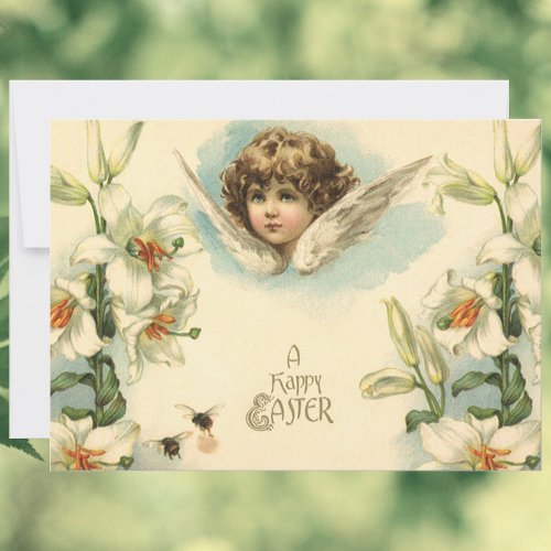 Vintage Easter Victorian Lily Flowers and Angel Holiday Card