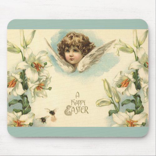 Vintage Easter Victorian Lily Flowers and Angel Mouse Pad
