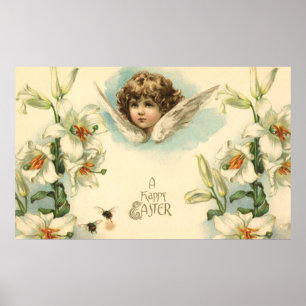Vintage Easter, Victorian Lily Flowers and Angel Poster