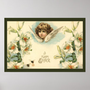 Vintage Easter, Victorian Lily Flowers and Angel Poster