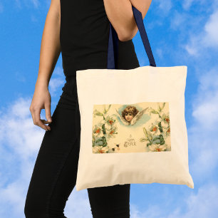 Vintage Easter, Victorian Lily Flowers and Angel Tote Bag
