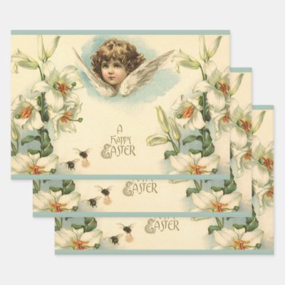 Vintage Easter, Victorian Lily Flowers and Angel Wrapping Paper Sheets