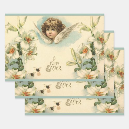 Vintage Easter Victorian Lily Flowers and Angel Wrapping Paper Sheets