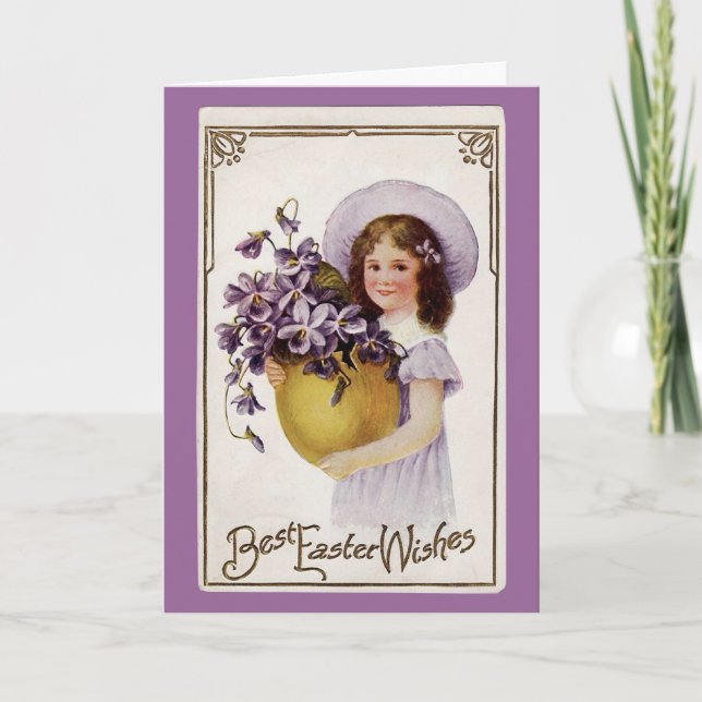 Vintage Easter Violet Girl - Card (Front)