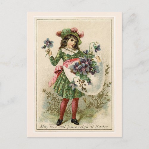 Vintage Easter Violets and Egg Greeting Postcard