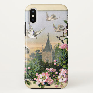 Vintage Easter, White Dove Birds and Flowers iPhone X Case