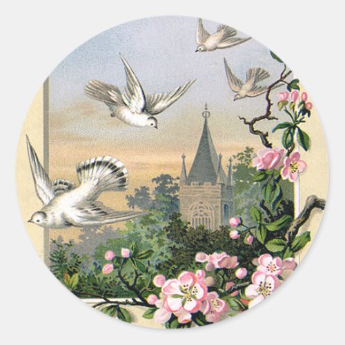 Vintage Easter White Dove Birds and Flowers Classic Round Sticker