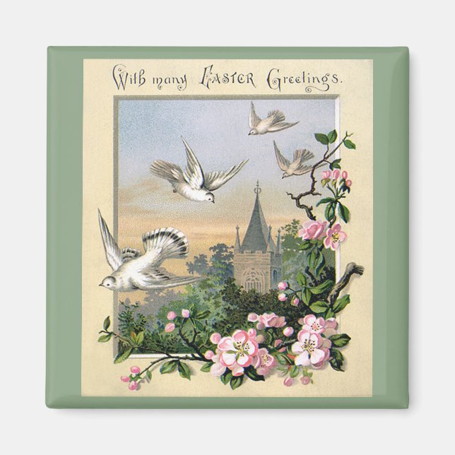 Vintage Easter, White Dove Birds and Flowers Magnet (Front)