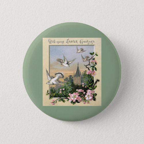 Vintage Easter White Dove Birds and Flowers Pinback Button