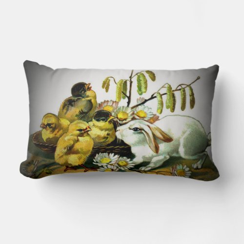 Vintage Easter White Rabbit and Baby Chicks ZSSG Lumbar Pillow