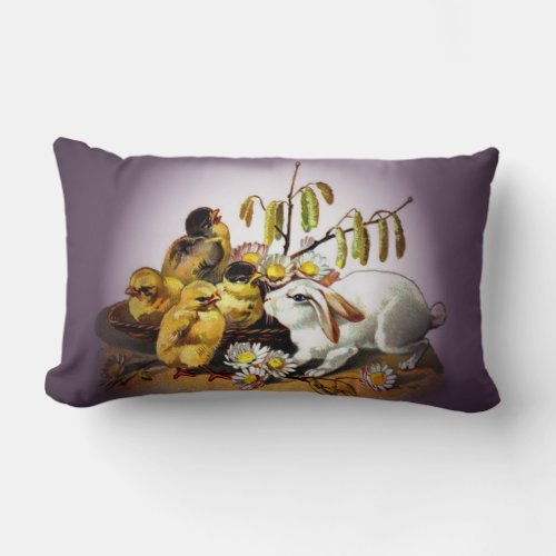 Vintage Easter White Rabbit Chicks Purple ZSSG Lumbar Pillow