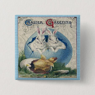 Vintage Easter White Rabbits and Baby Chick. ZSSG Button