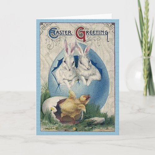 Vintage Easter White Rabbits and Baby Chick ZSSG Holiday Card