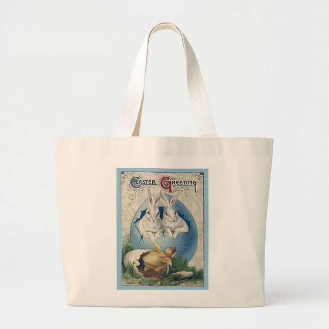 Vintage Easter White Rabbits and Baby Chick. ZSSG Large Tote Bag (Front)